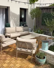 Garden Lounge Set with Table 4 Seater NESSO Metal Light Beige_1159237