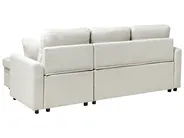 Corner Sofa Bed 3 Seater NASSJO Faux Linen Off-White Left Hand_999877