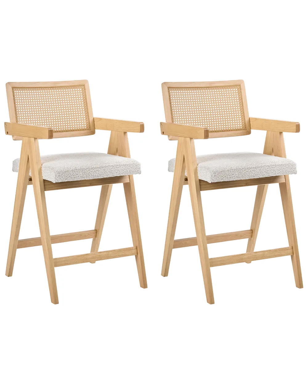 Set of 2 Bar Chairs AVA Wood Light Brown/ Beige_1060685