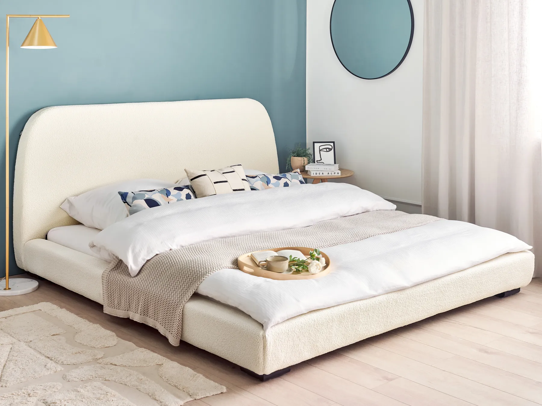 Wasserbett Bouclé ROISEL 180 x 200 cm Hellbeige_937507