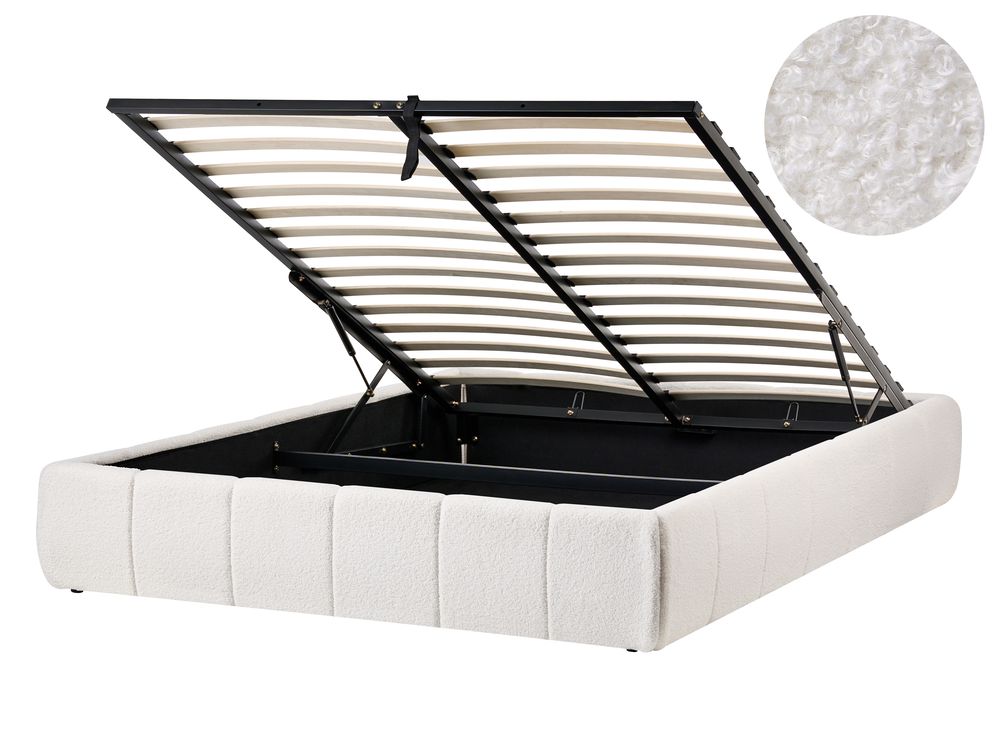 Ottoman Bed without Headboard GENAS Boucle Off-White 140 x 200 cm (EU Double)