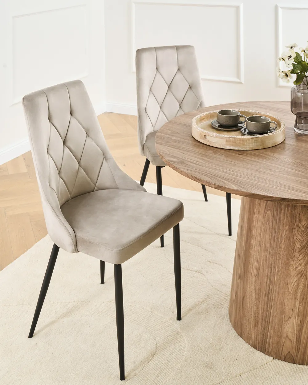 Esszimmerstuhl 2er Set AVENIR Samtstoff Beige