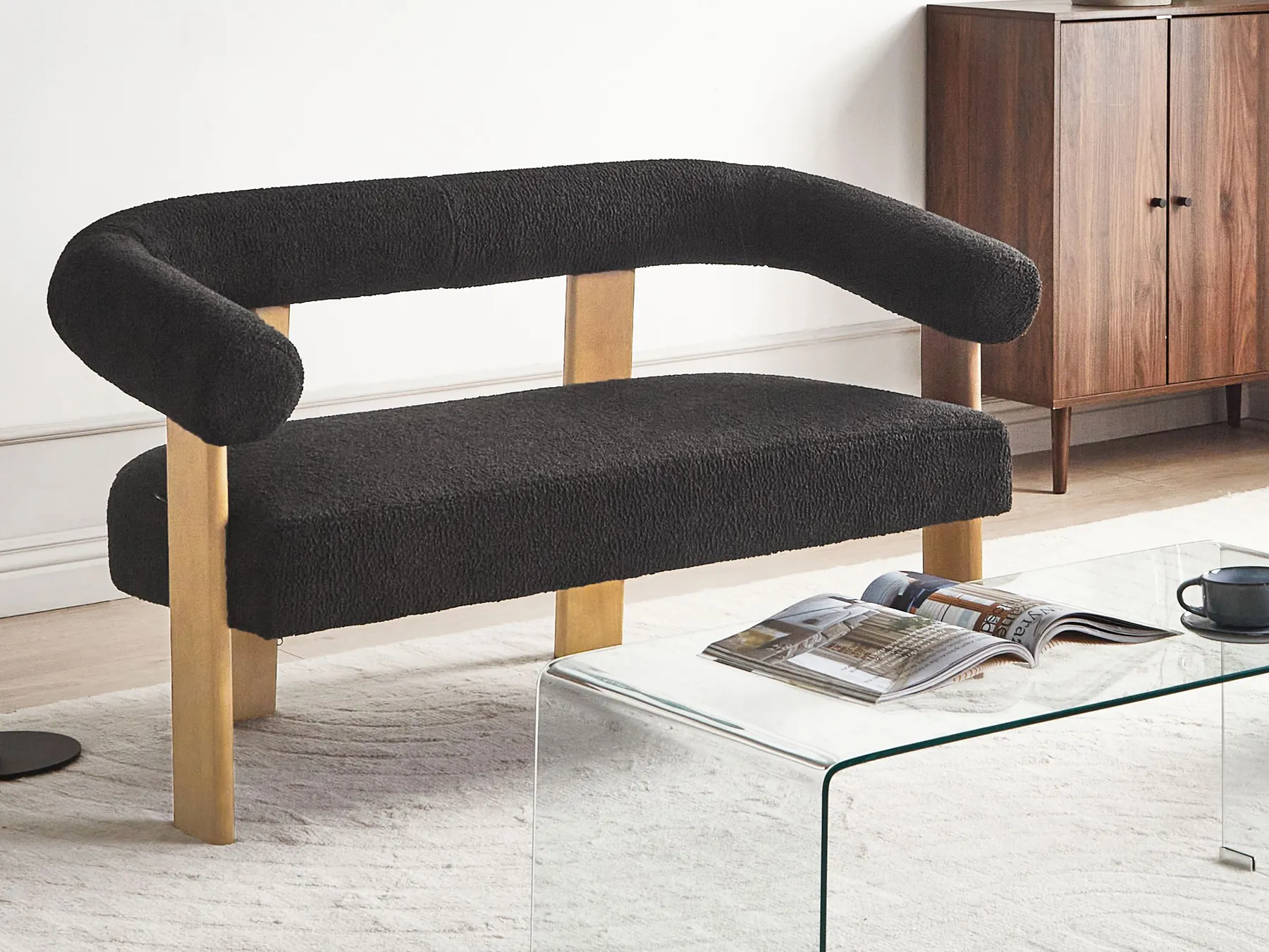 Sofa 2-Sitzer ILBRO Bouclé Schwarz / Hellbraun_984909