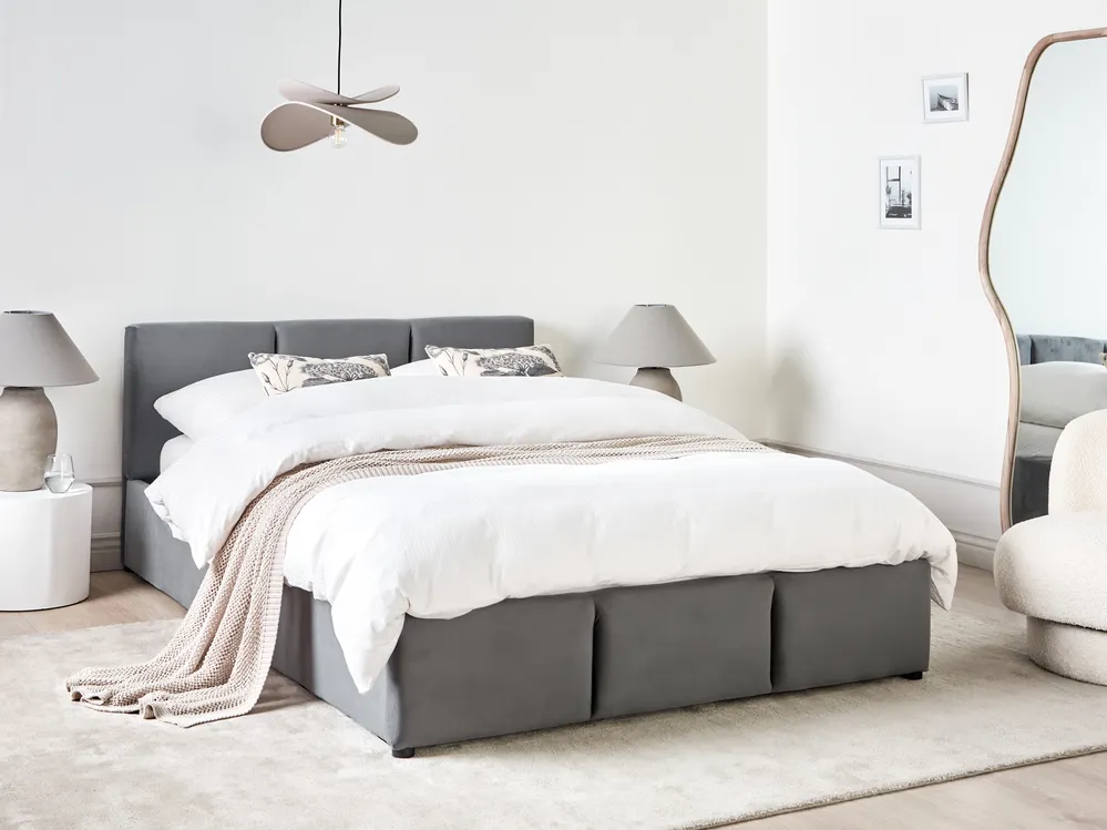 Bett mit Stauraum BOUSSE Samtstoff Dunkelgrau 140 x 200 cm