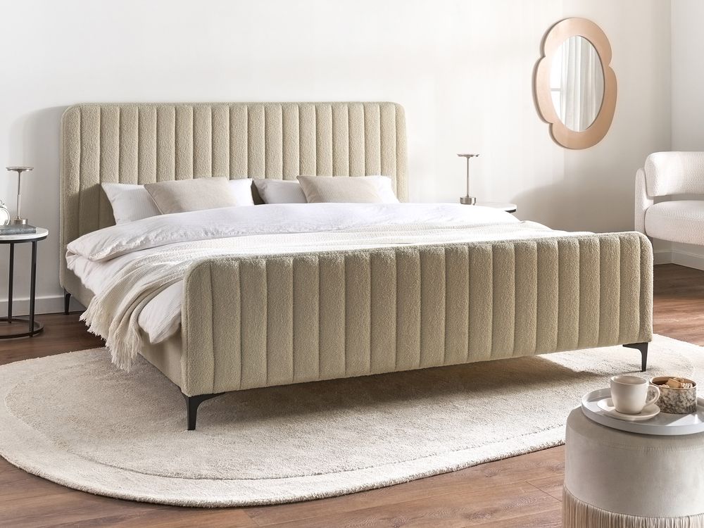 Bed Bouclé LUNAN 180 x 200 cm Beige