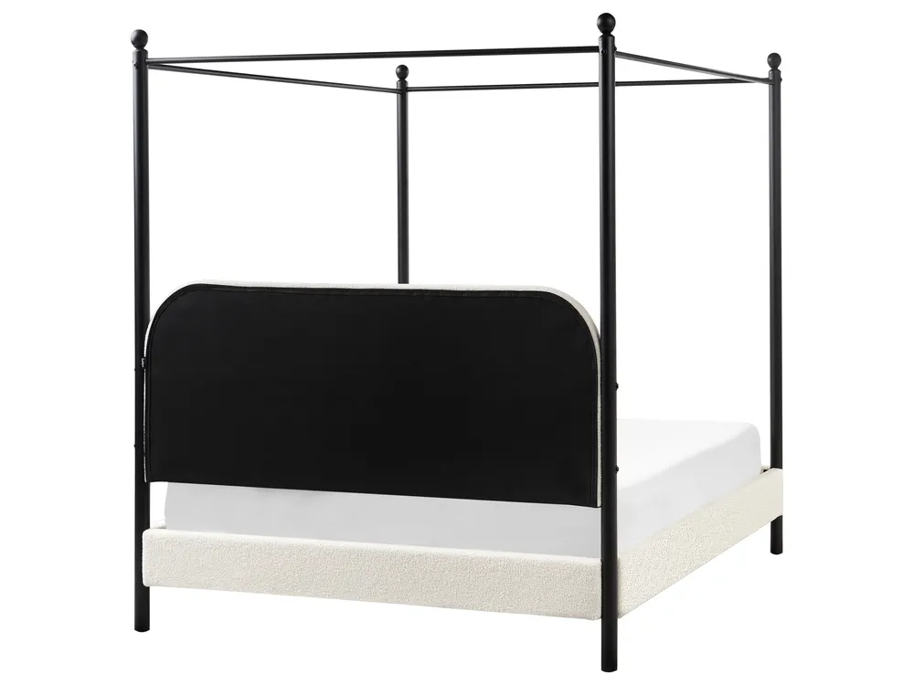 Himmelbett Bouclé DANNEMOIS 140 x 200 cm Cremeweiß_960925