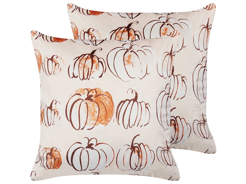 Set van 2 sierkussens CUCURBITA 45 x 45 cm Fluweel Beige bladpatroon