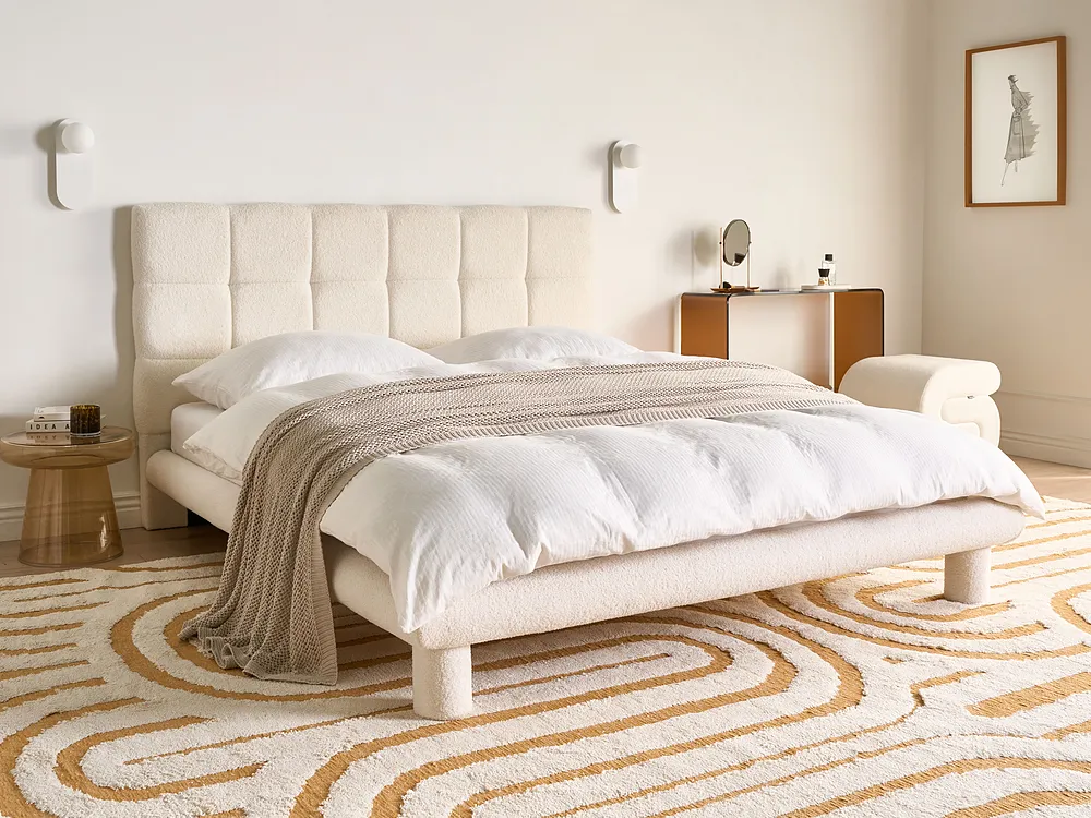 Bett mit Lattenrost Bouclé CRESSAT 160 x 200 cm Cremeweiß_1150973