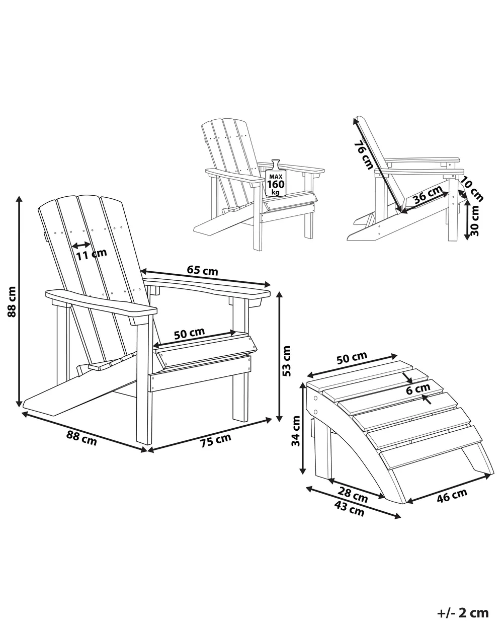Gartenstuhl ADIRONDACK mit Fußstütze Weiß_809498