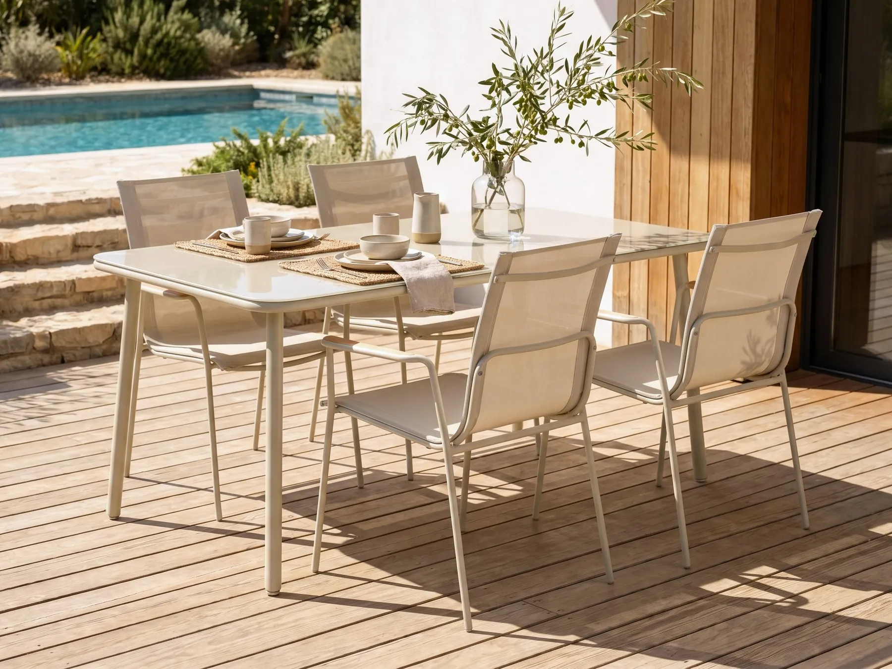 Gartentisch CARAVINO 160 cm 90 cm Metall Hellbeige_1078188