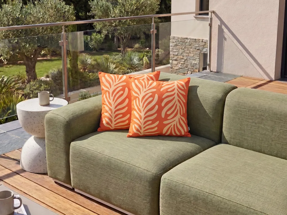 Gartenkissen 2er Set ALISMA Pflanzenmuster 45 x 45 cm Orange