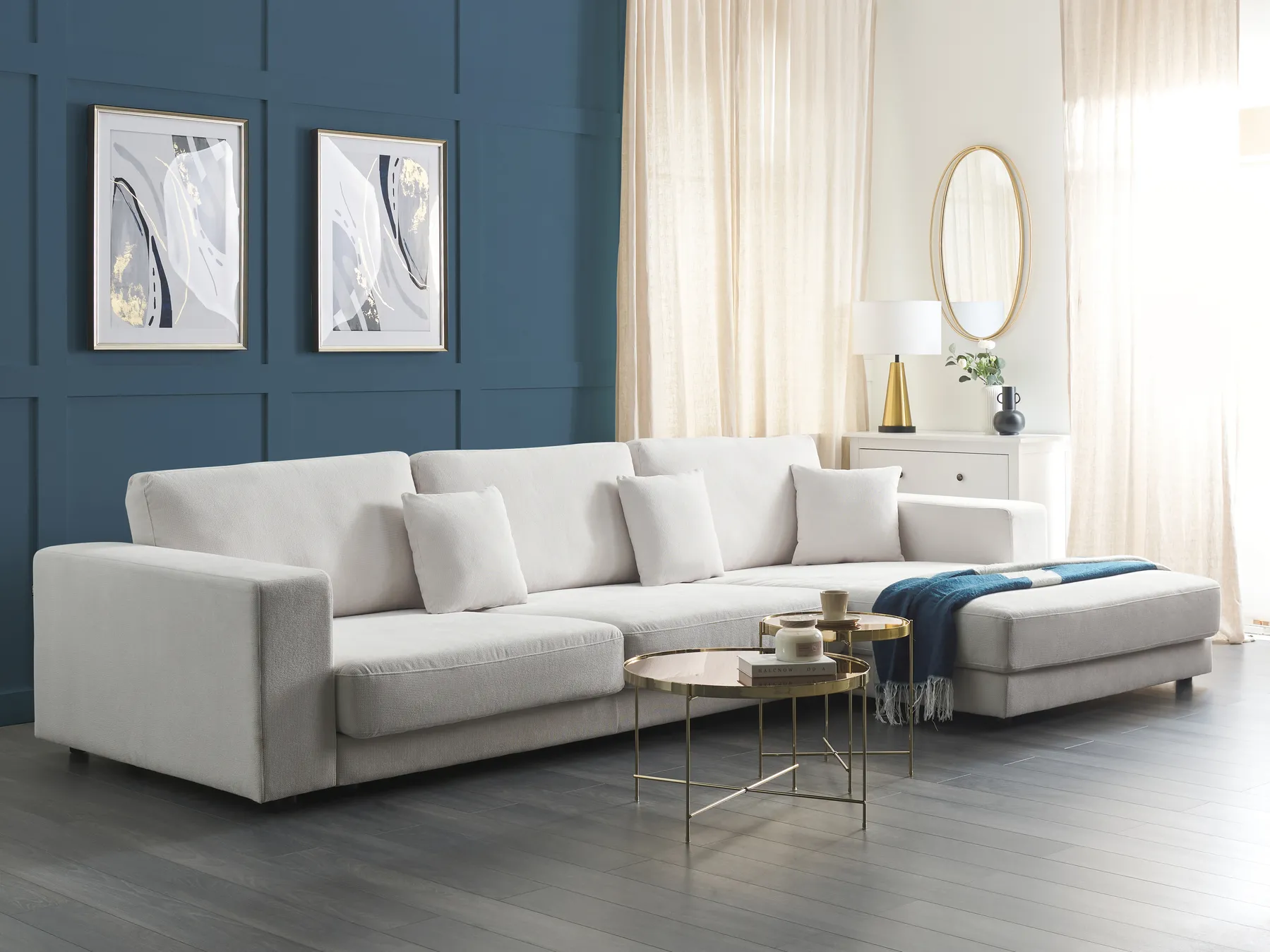 Ecksofa 5-Sitzer LOFOTEN Stoff Cremeweiß linksseitig_900511