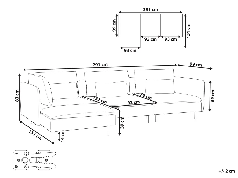 Modul Ecksofa 3-Sitzer EGERIS Cord Dunkelgrün rechtsseitig_1067215