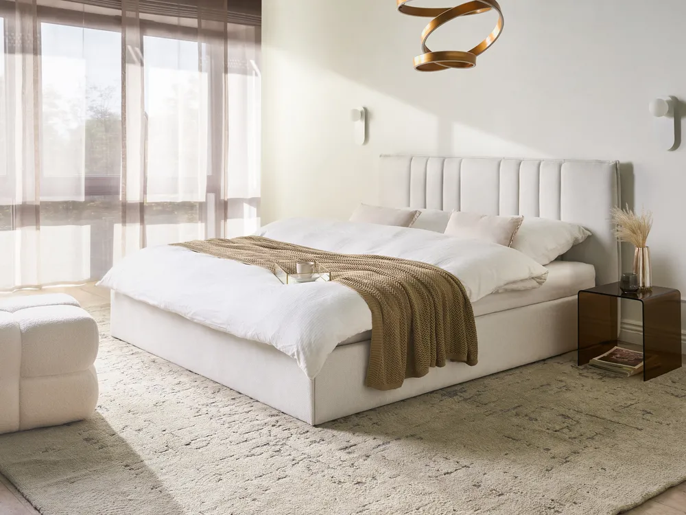 Bett mit Stauraum TARASCON Stoff Hellbeige 180 x 200 cm