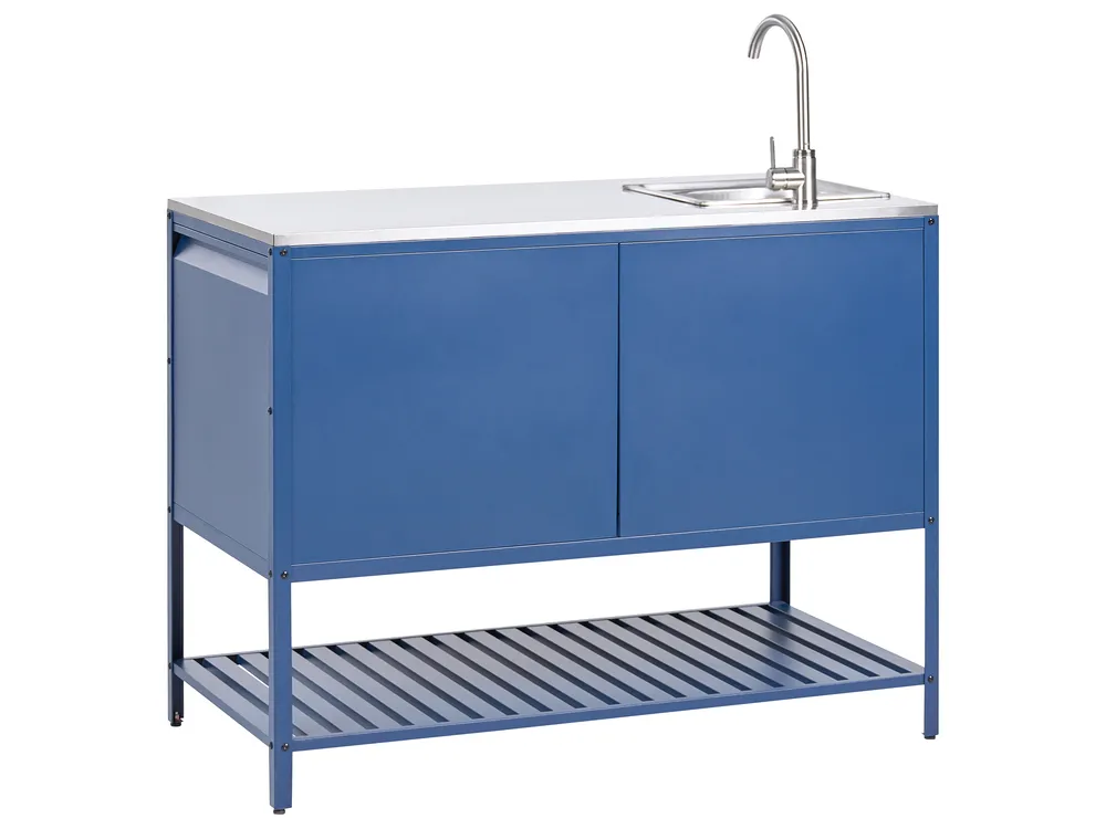 3 Piece Outdoor Kitchen Set with Sink MAENZA Blue Metal_1044937