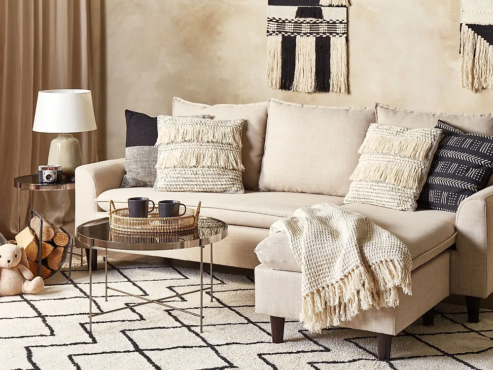 Dekokissen 2er Set IRESINE 45 x 45 cm Baumwolle Beige Geometrisches Muster_1180193