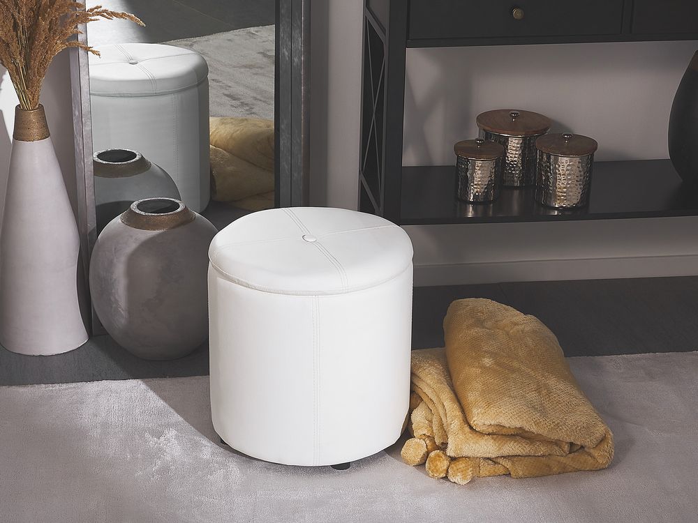 Storage Pouffe MARYLAND Faux Leather White