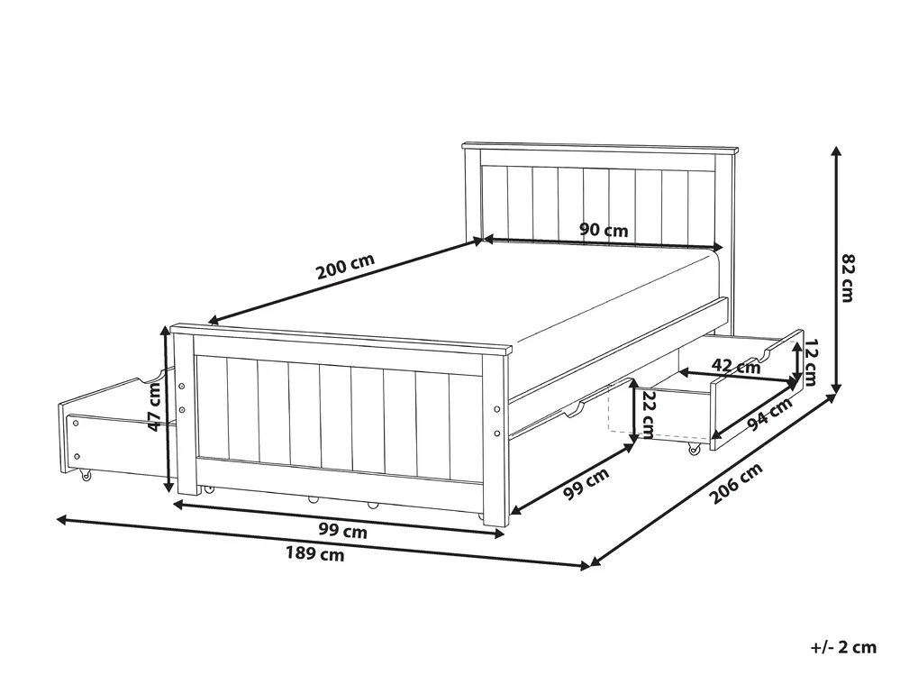 Bett mit 4 Schubladen SABRAN Kiefernholz Weiß 90 x 200 cm_1060864