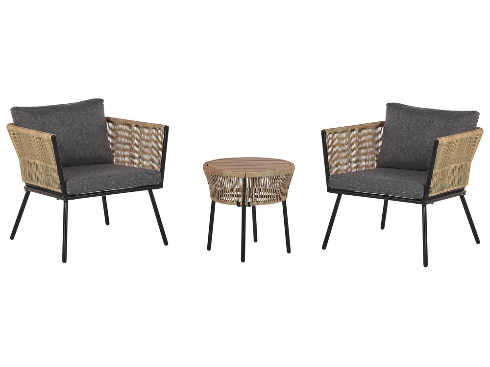 Bistro Set inkl. Kissen GARGANO Polyrattan Hellbraun
