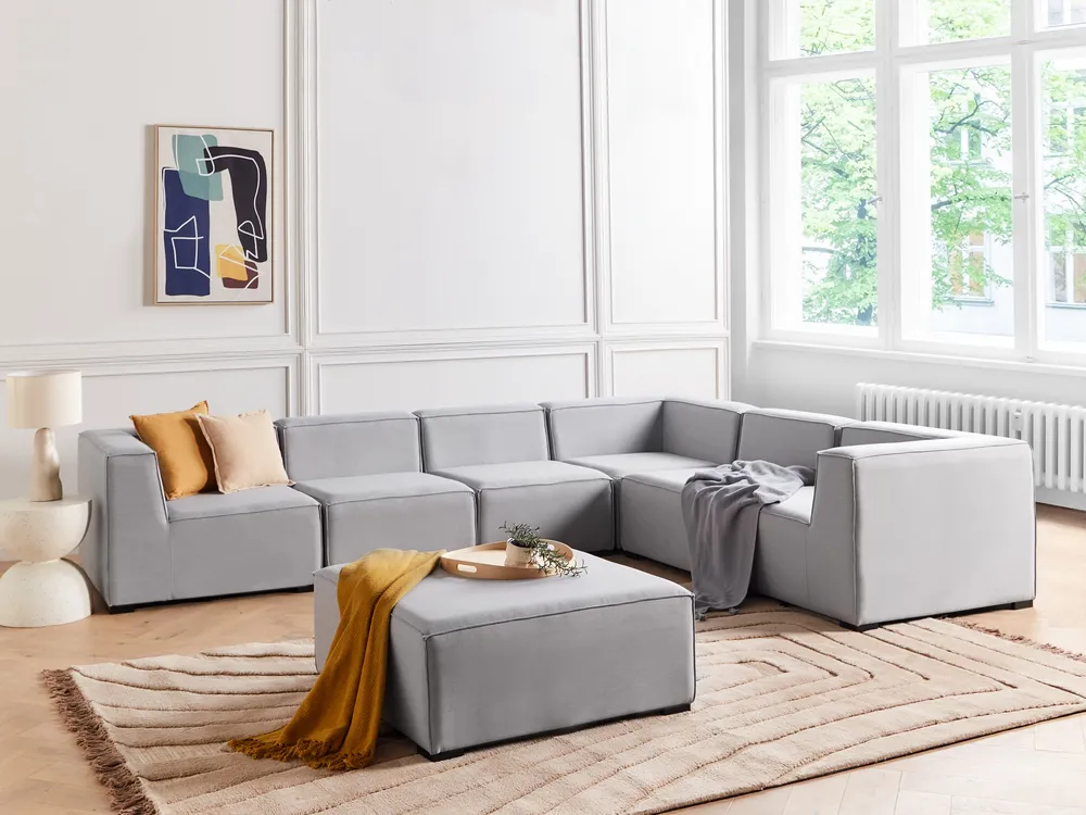 Garden Corner Sofa with Ottoman 7 Seater AREZZO Modular Light Grey Left Hand_867745