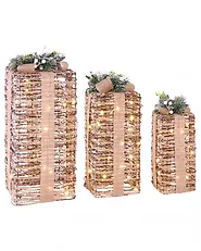 Weihnachtsdekoration 3er Set LED VALKAMA 54/45/30 cm Weihnachtsgeschenke Braun_1179473