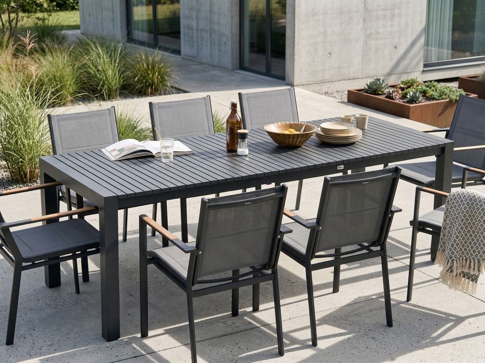 Ausziehbarer Gartentisch ARDESIO 160/220 cm 90 cm Metall Dunkelgrau