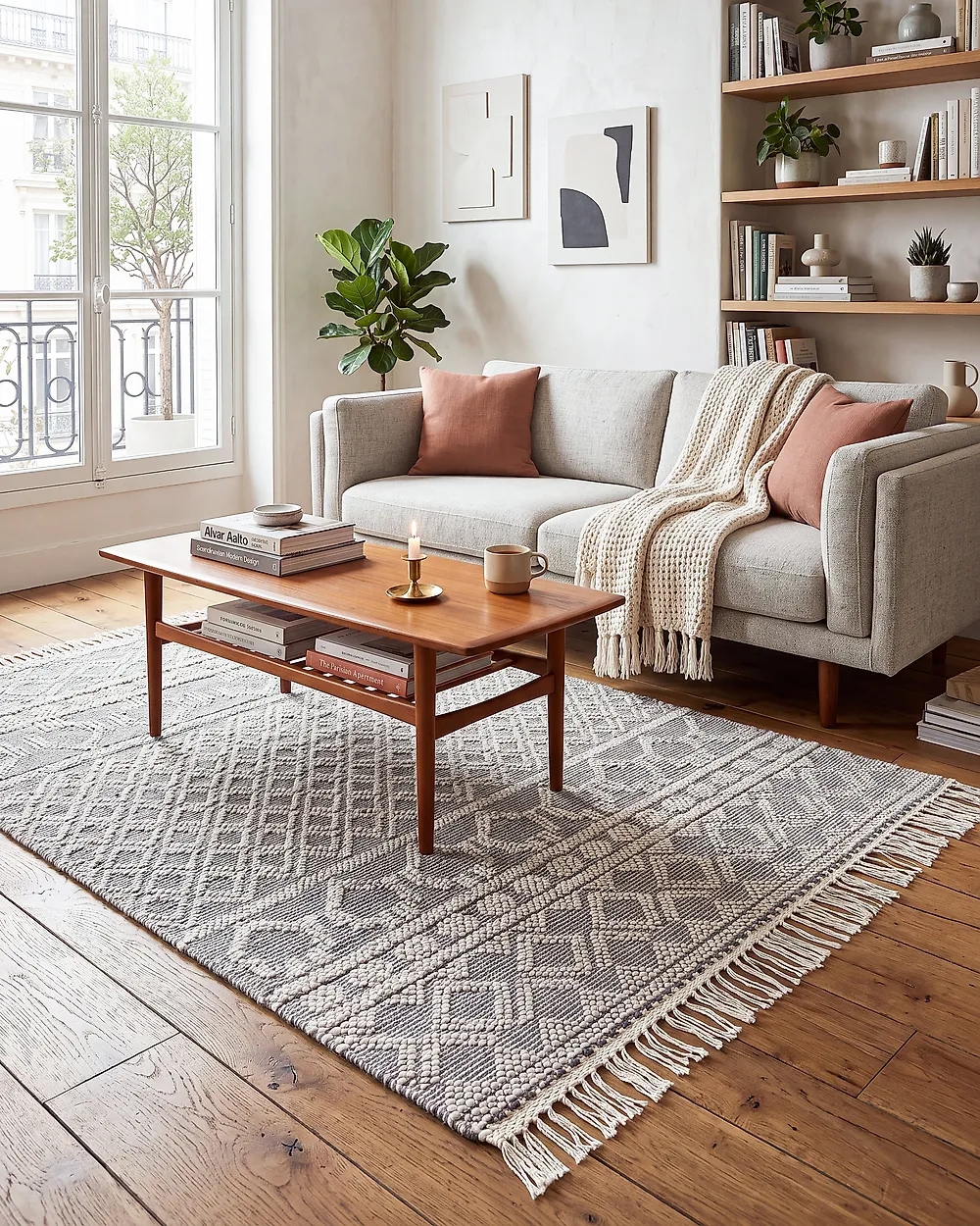 Teppich SOLHAN Grau Beige 160 x 230 cm Wolle