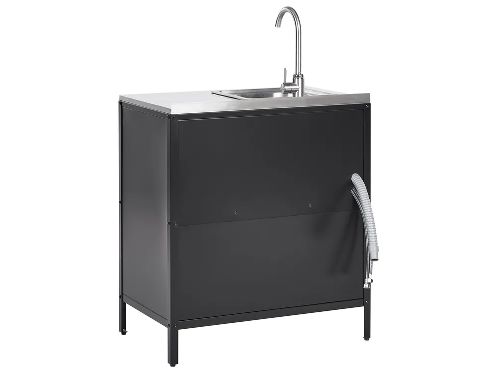 2 Piece Outdoor Kitchen Set with Sink VILAMA Black Metal_872534