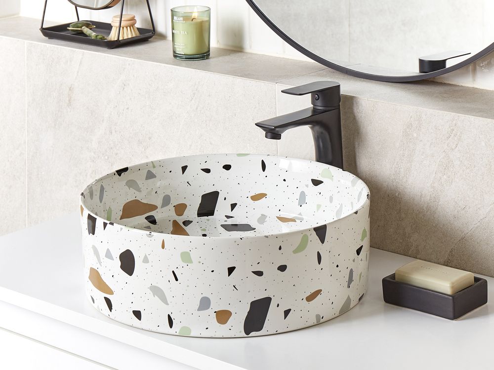 Wastafel voor aanrechtblad NULES ⌀ 40 cm Keramiek Terrazzo-effect Wit terrazzo