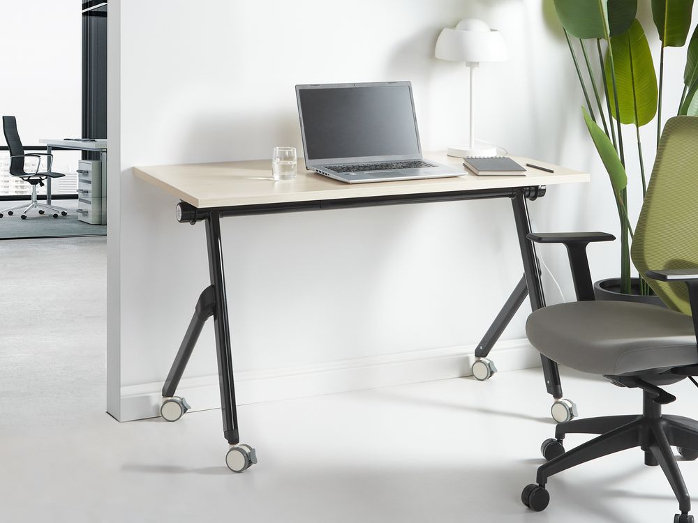 Foldable Office Desk BENDI 120 cm 60 cm with Wheels Light Brown