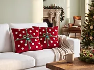 Dekokissen 2er Set GUMDROP 45 x 45 cm Samtstoff Rot Weihnachtsmotiv_1184004
