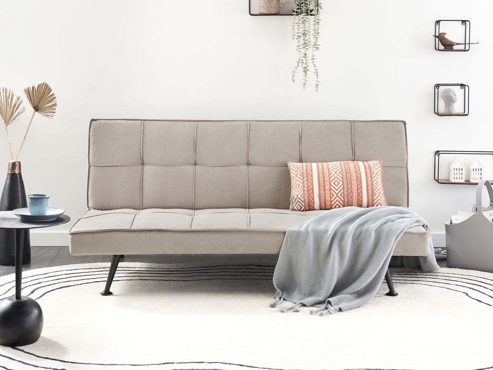 Sofa Bed 2 Seater HASLE Fabric Taupe