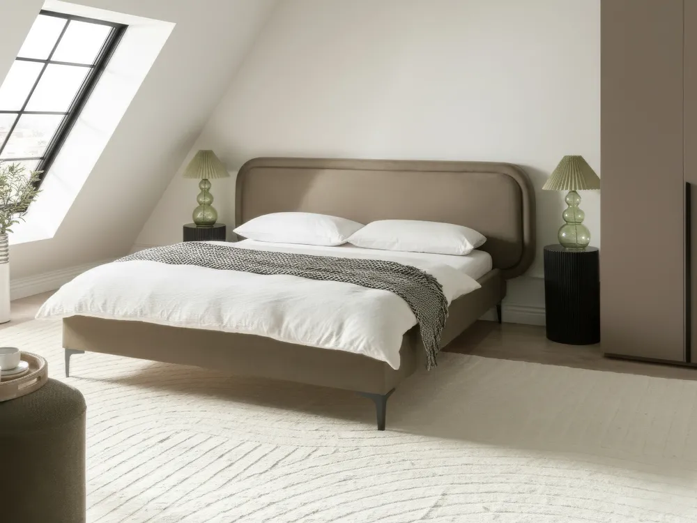 Bett mit Lattenrost Samtstoff SUZETTE 160 x 200 cm Beige