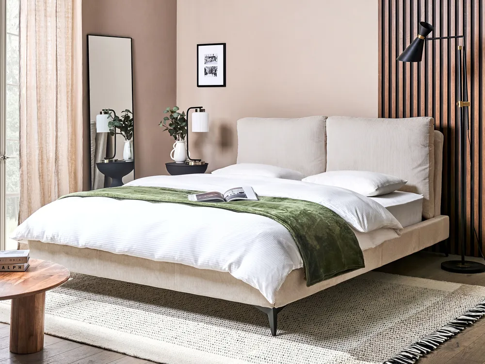 Bett mit Lattenrost Cord MELLE 160 x 200 cm Hellbeige_1117007