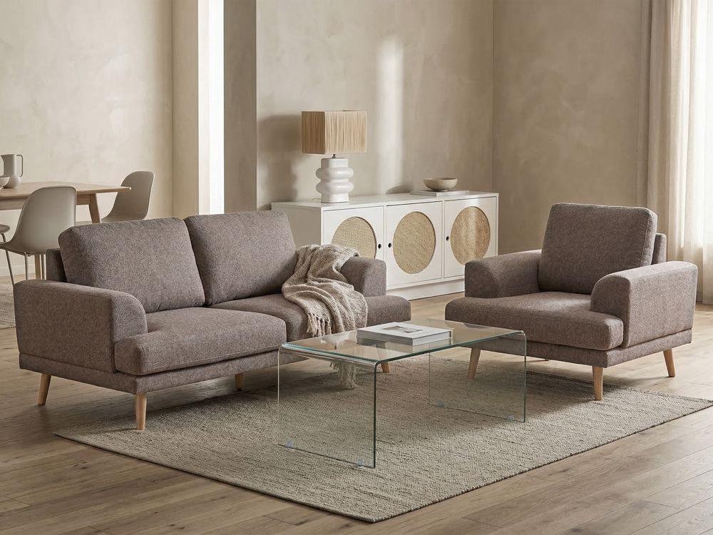 Living Room Set 4 Seater KILDAL Fabric Brown