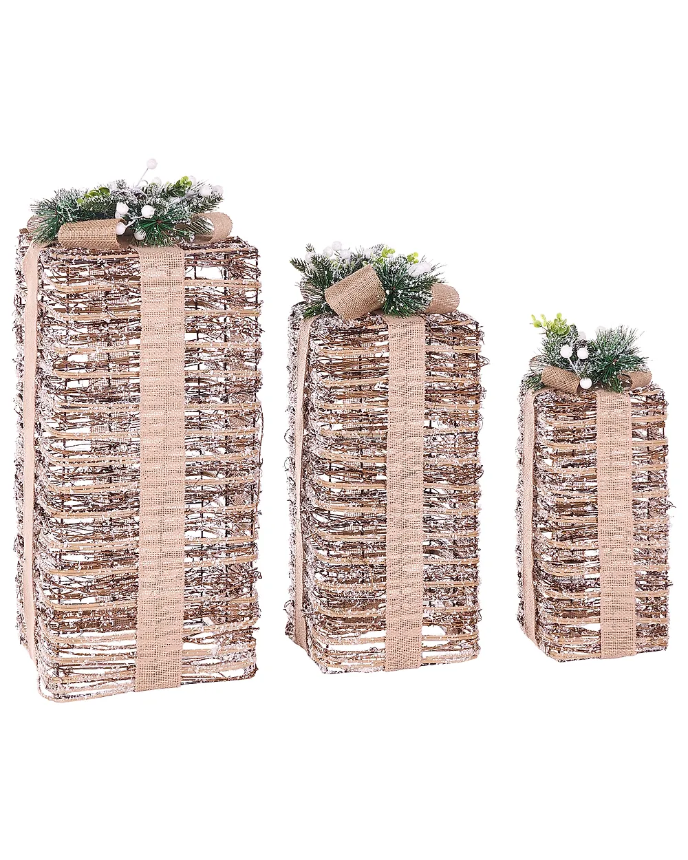 Weihnachtsdekoration 3er Set LED VALKAMA 54/45/30 cm Weihnachtsgeschenke Braun_1179477