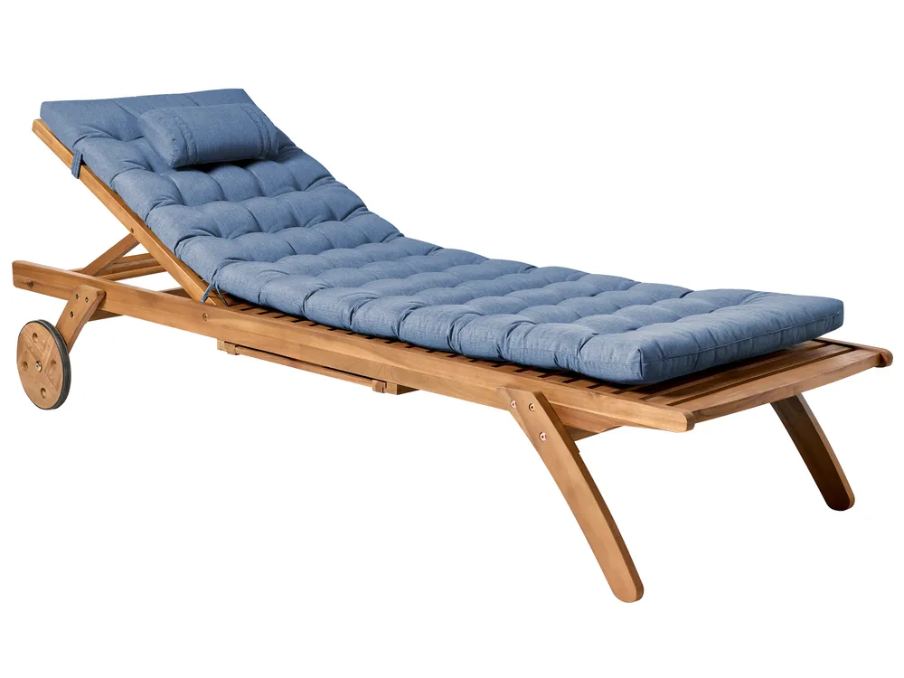 Sonnenliege mit Kissen CESANA PREMIUM mit Relaxfunktion Akazienholz Blau