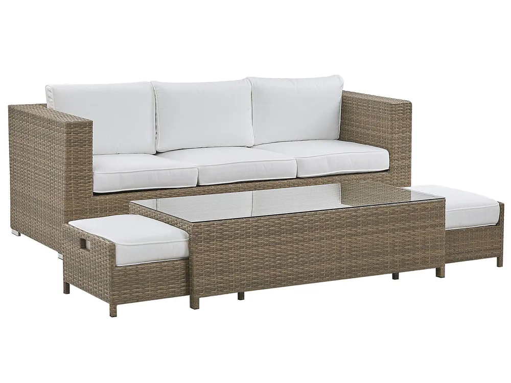 Garden Lounge Set with Table and Ottoman 5 Seater BELLUNO PE Rattan White_777214