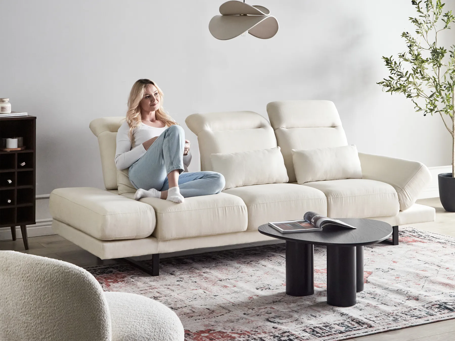 Sofa 3-Sitzer IKAST Stoff Cremeweiß_971229