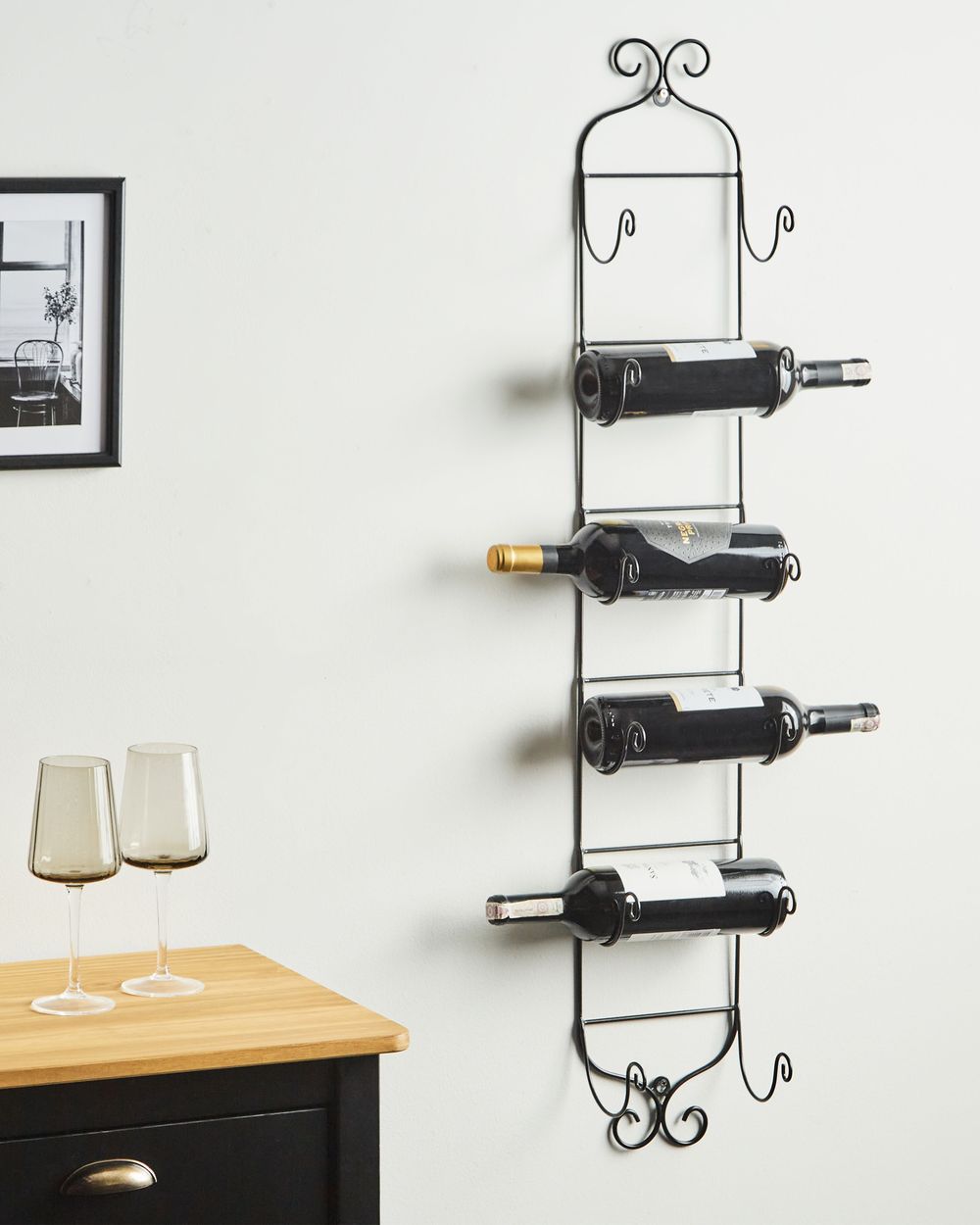 Stenski nosilec za vino HYDROGEN Kovina Črna