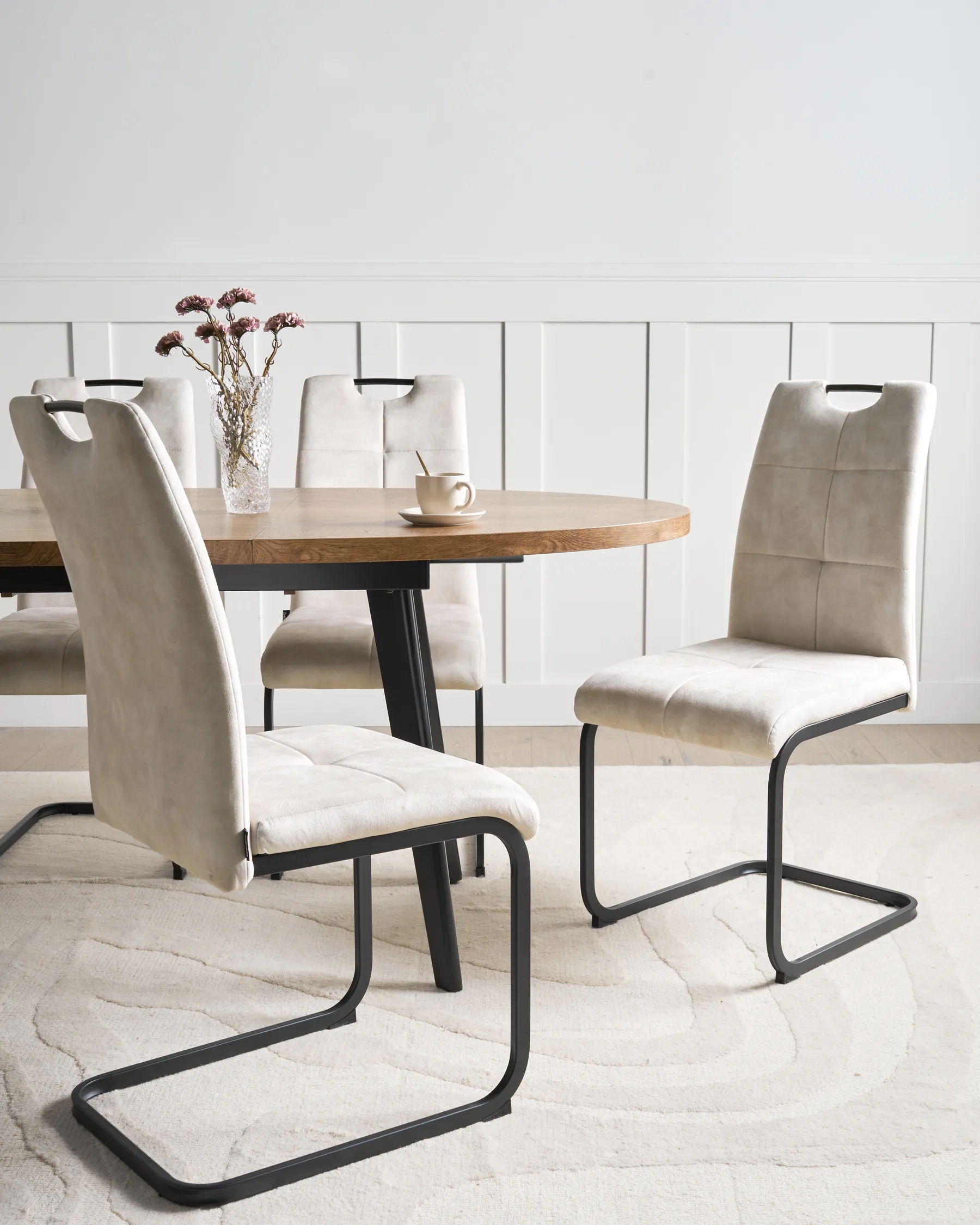 Set of 4 Dining Chairs CISCO Fabric Light Beige_1006494