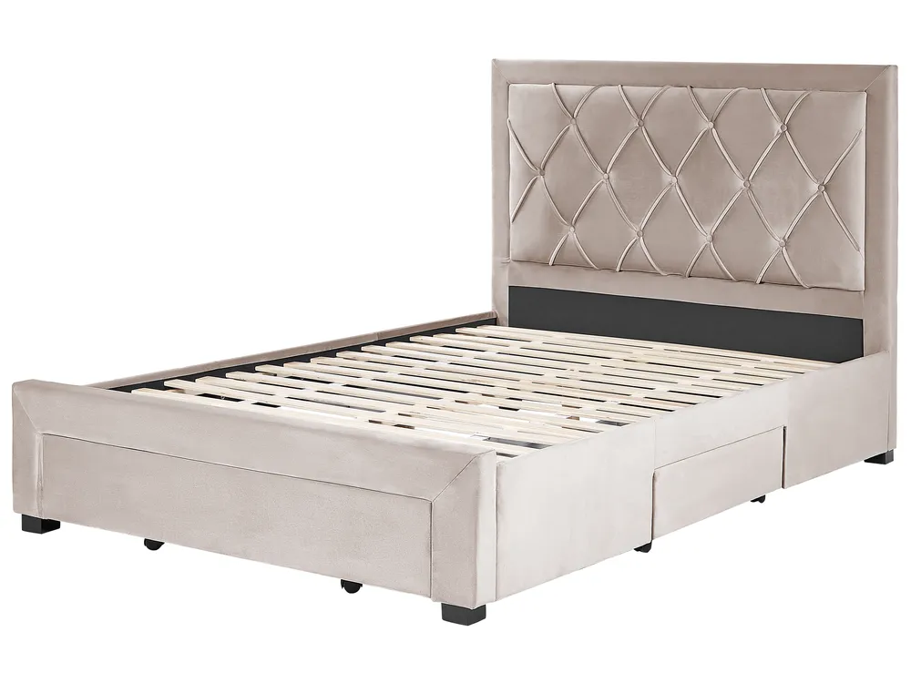 Bed with Storage Drawers LIEVIN Velvet Beige 140 x 200 cm (EU Double)_858023