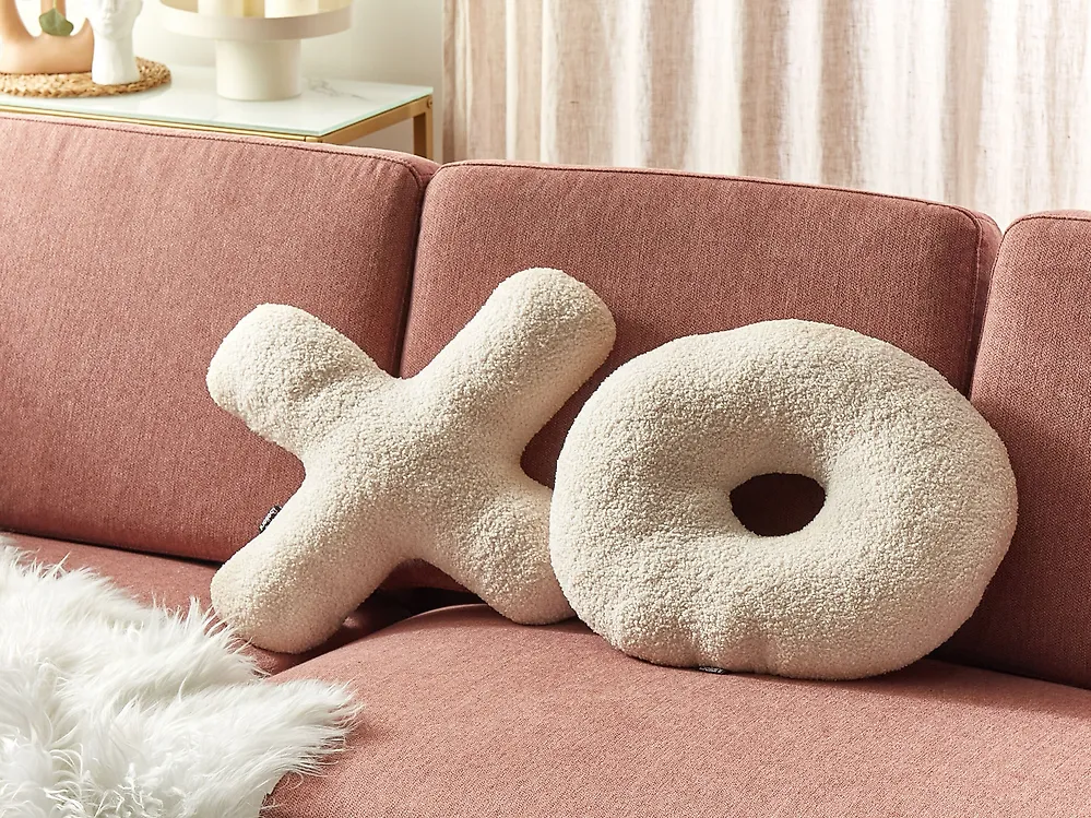 Set of 2 Decorative Cushions HESPERIS Boucle Beige Solid_1183752