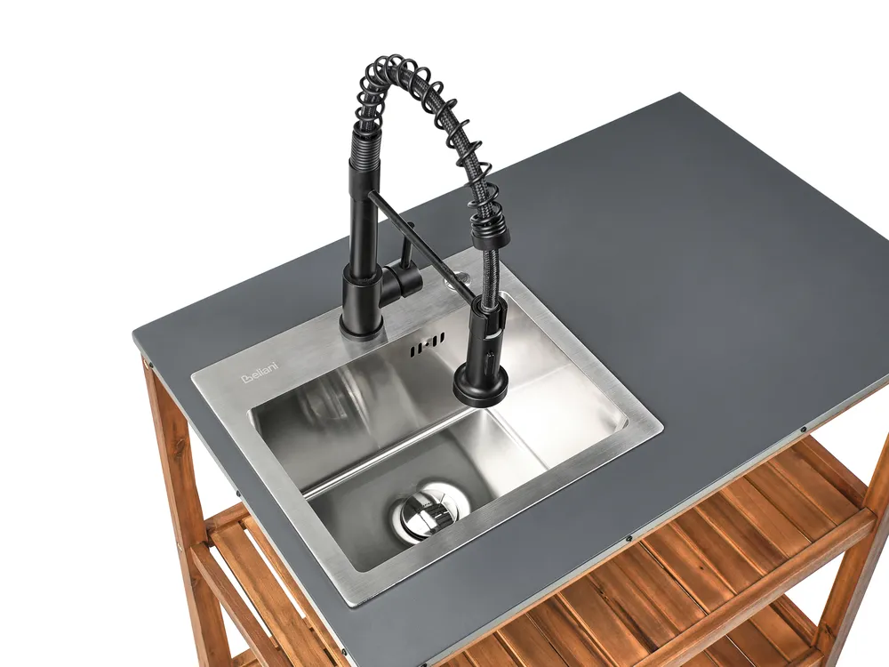 Outdoor-Küche 3er Set mit Spüle BRUCOLI Braun / Schwarz Akazienholz_1002747