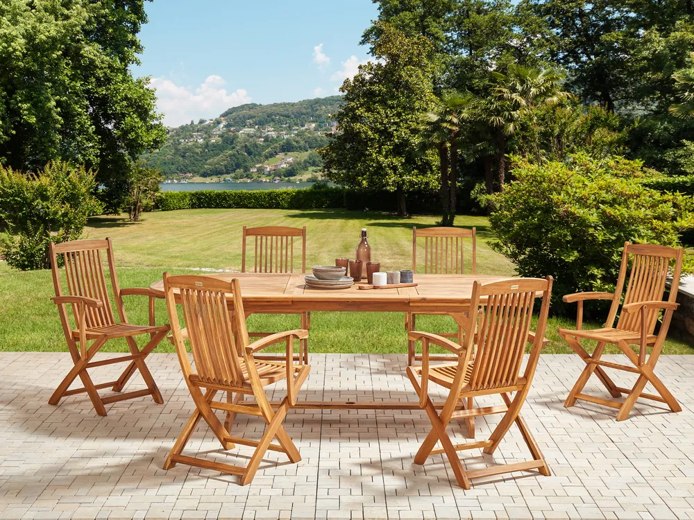 Tavolino Da Esterno In Legno Di Acacia Naturale - Rotondo E Resistente Alle Intemperie - Per Giardino, Terrazzo O Interni - 6