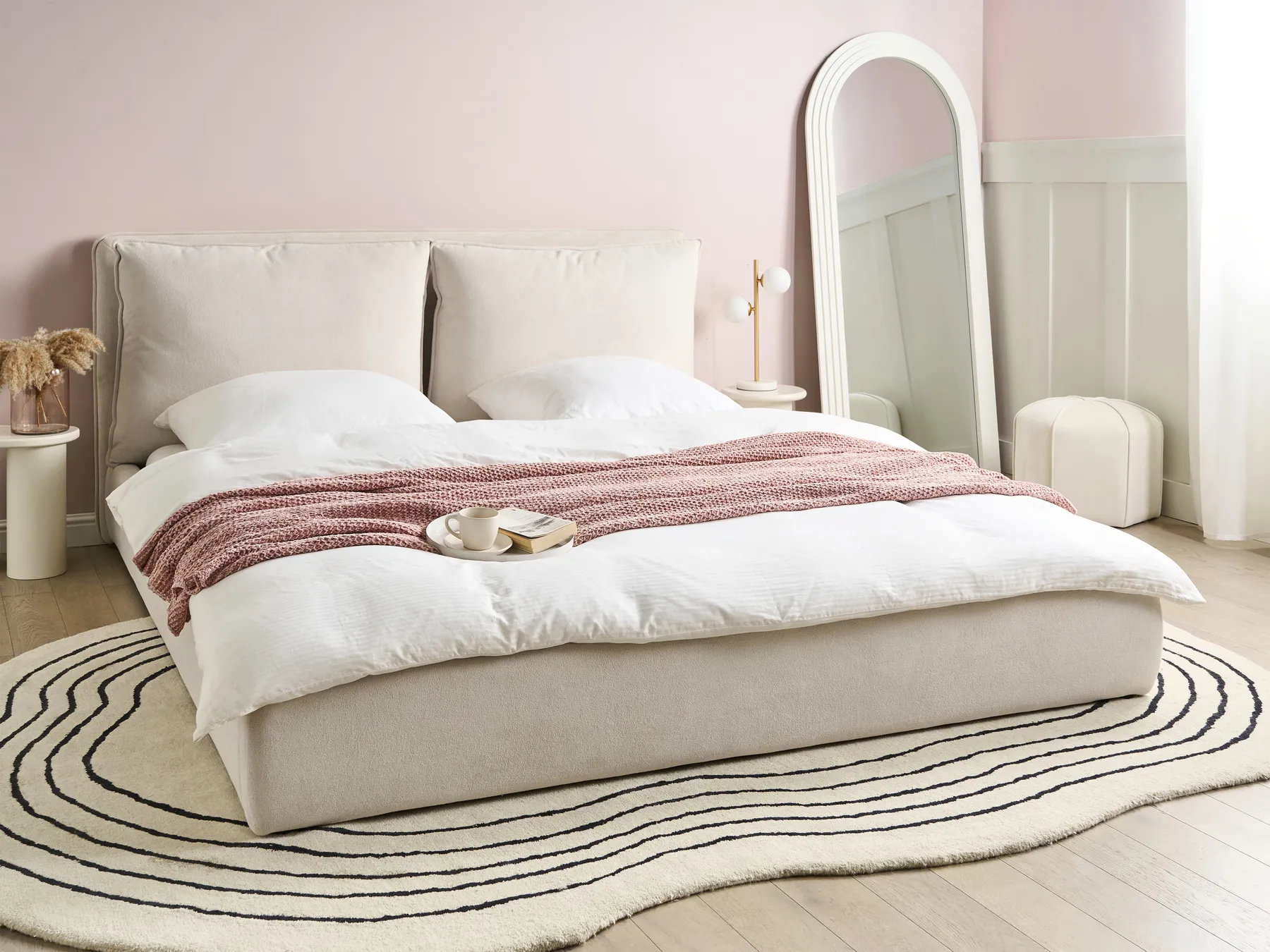 Bett mit Lattenrost Stoff BAJONNA 180 x 200 cm Hellbeige_1010712