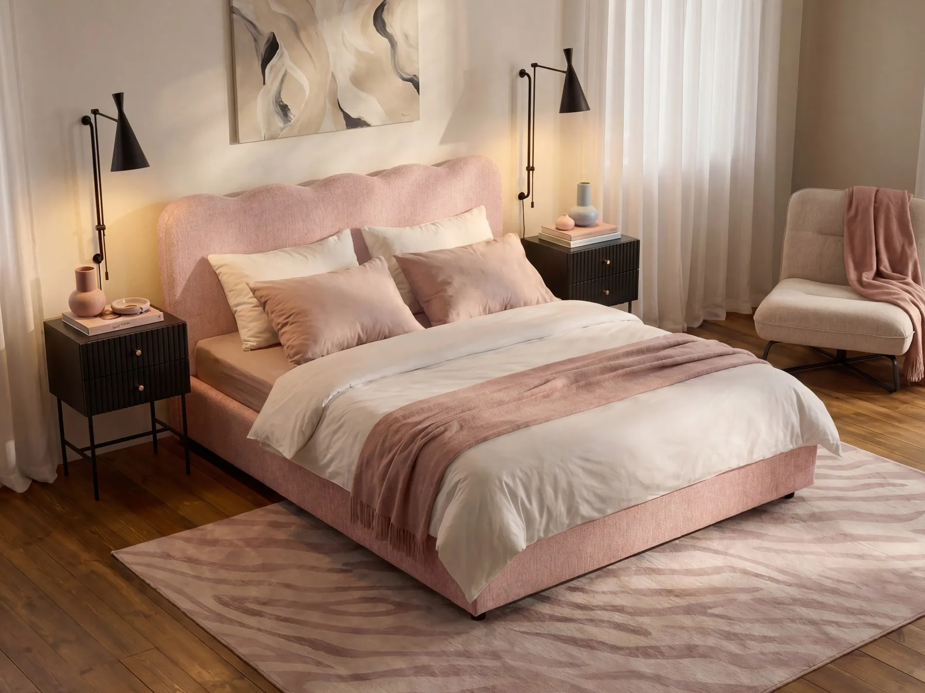 Bett mit Stauraum NANTERRE Stoff Pastellrosa 160 x 200 cm_1084635