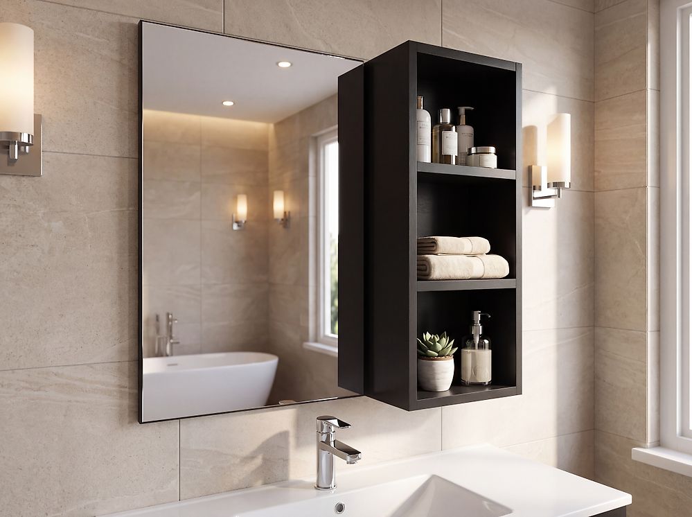 Bathroom Wall Mounted Mirror Cabinet JOINVILLE 60 cm Black