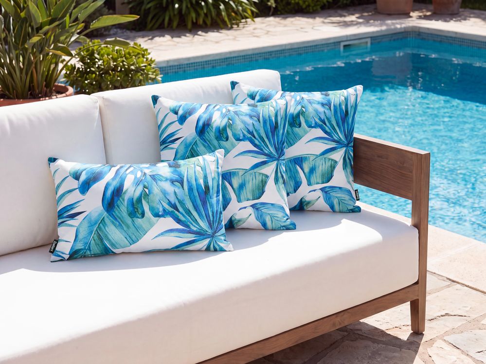 Set van 3 tuinkussens BOWENIA bladpatroon 30 x 50 cm 45 x 45 cm Meerkleurig