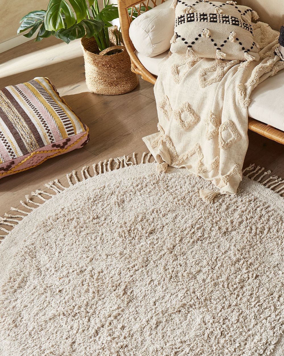 Rug BITLIS Light Beige ø 140 cm Cotton